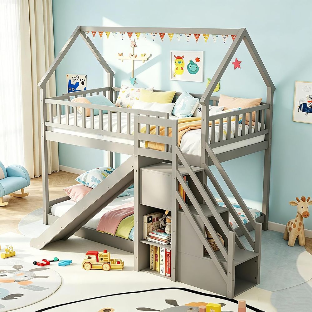 Bunk Bed With Stairs And Slide - 슬라이드와 계단이 있는 트윈 오버 트윈