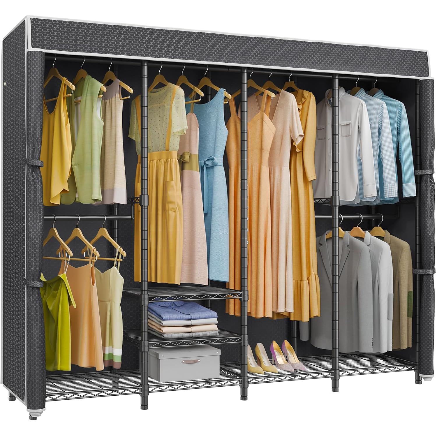 Wardrobe Closet Portable Fabric Cover - 중형 커버형 옷걸이, 독립형 옥스포드 패브릭