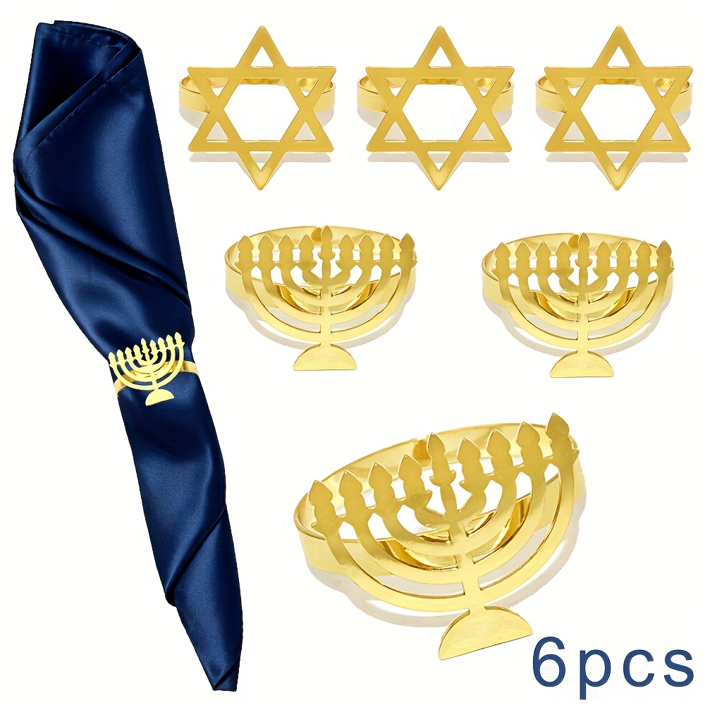 Tables - 6Pcs Hanukkah Menorah 냅킨 링 골드