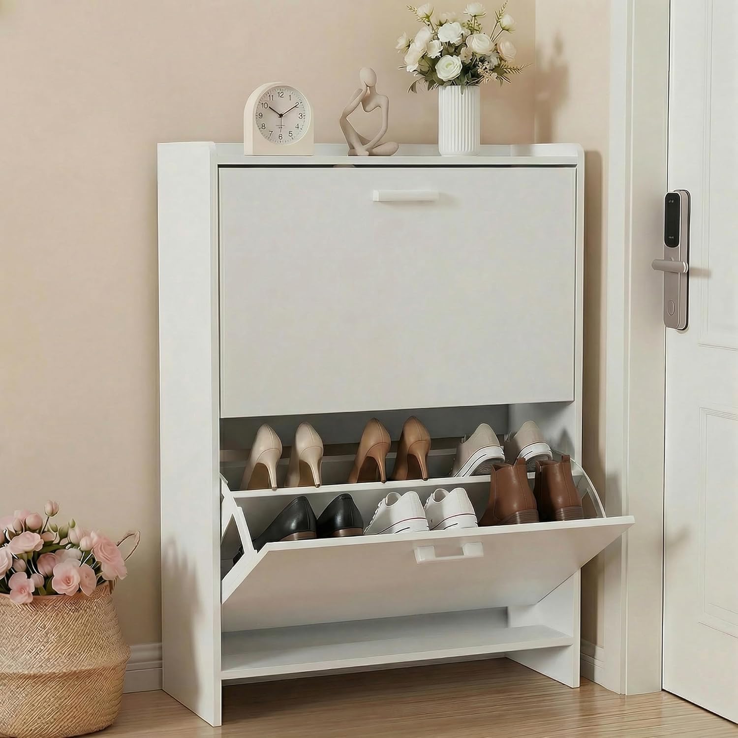 Shoe Rack Cabinet Narrow Entryway - # 좁은 신발장, 2개의 플립 서랍,