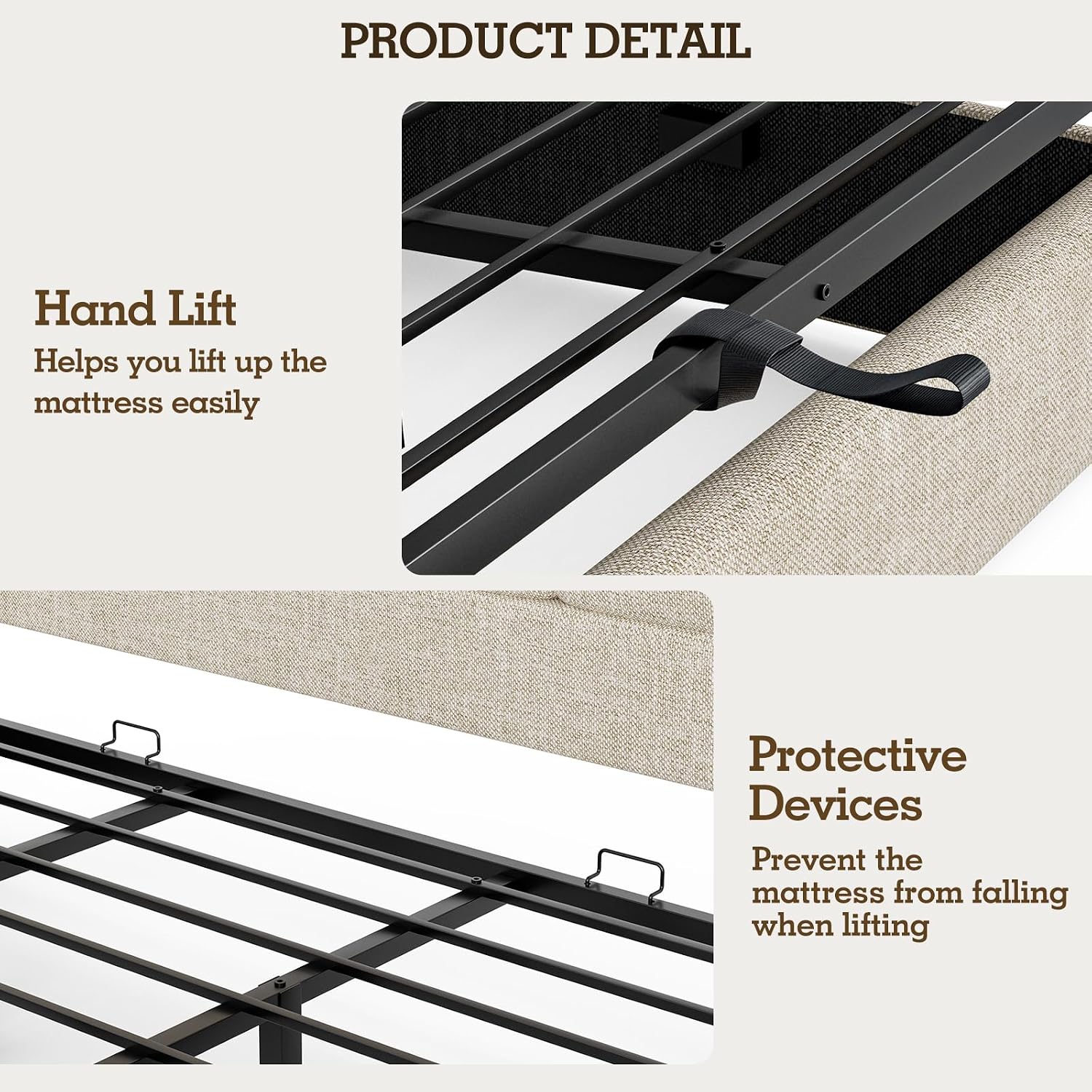 Gas Lift Storage Bed Hydraulic - 린넨 커버 킹사이즈 침대 프레임, 유압식
