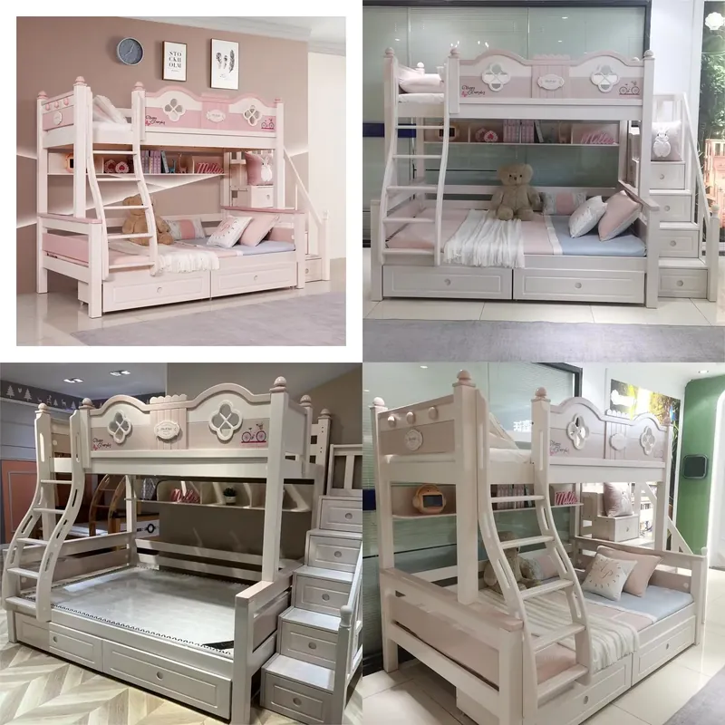 Bunk Bed With Stairs And Slide - 현대적인 고급 공주풍 어린이 이층 침대,