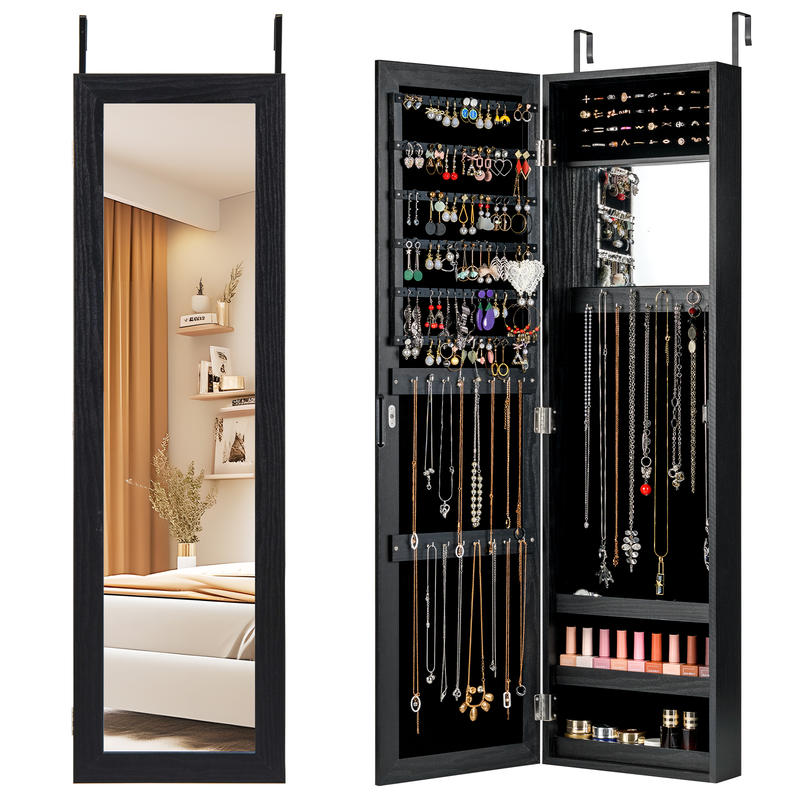 Full Length Mirror Jewelry Armoire - 잠금장치가 있는 보석함, 벽걸이형 MDF 캐비닛,