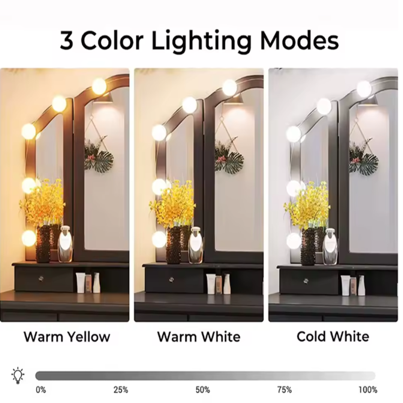 Dressing Table Vanity With Lighted Mirror - 탈부착 가능한 LED 화장대 조명 전구