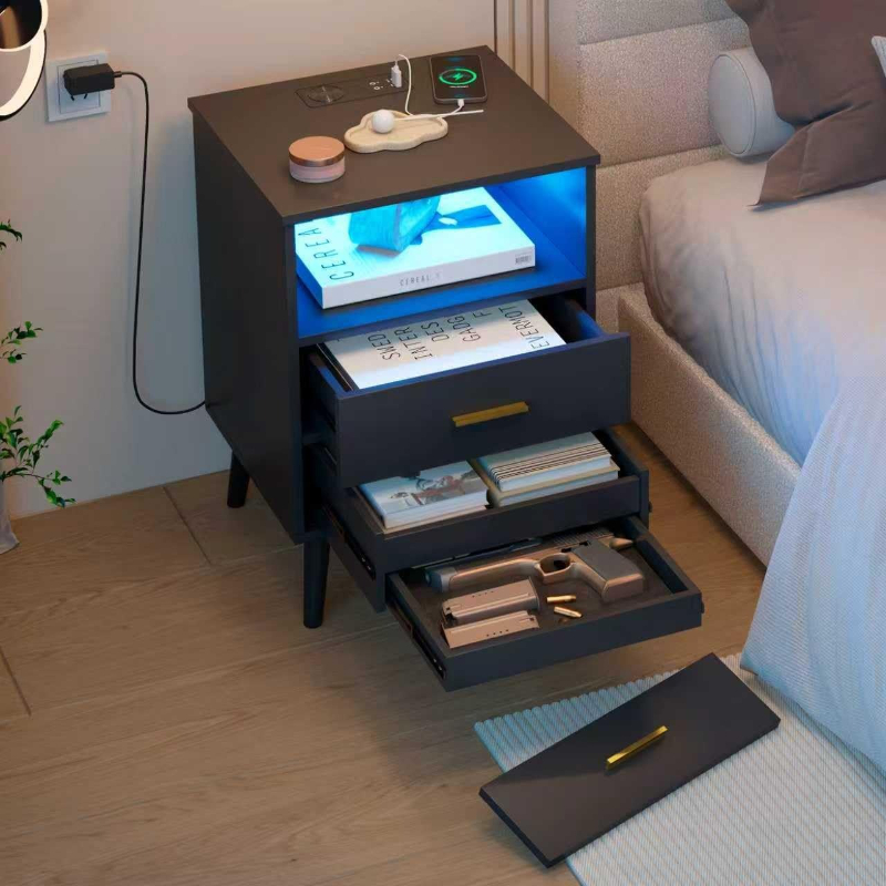 Solid Wood Nightstand 2 Drawers - 서랍이 있는 나이트 스탠드, USB 및
