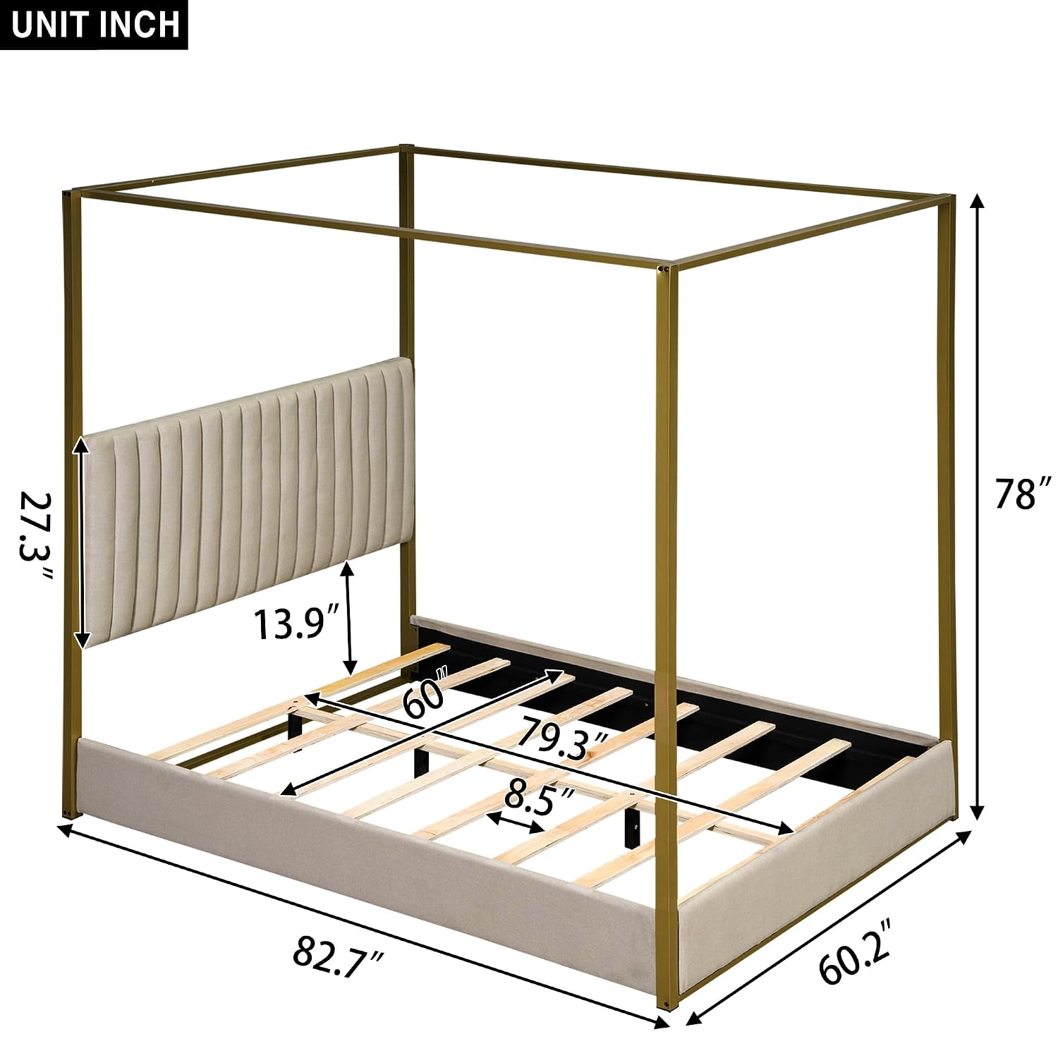 Canopy Bed Frame Metal Queen - 현대적인 디자인의 4포스터 침대, 퀸 사이즈,