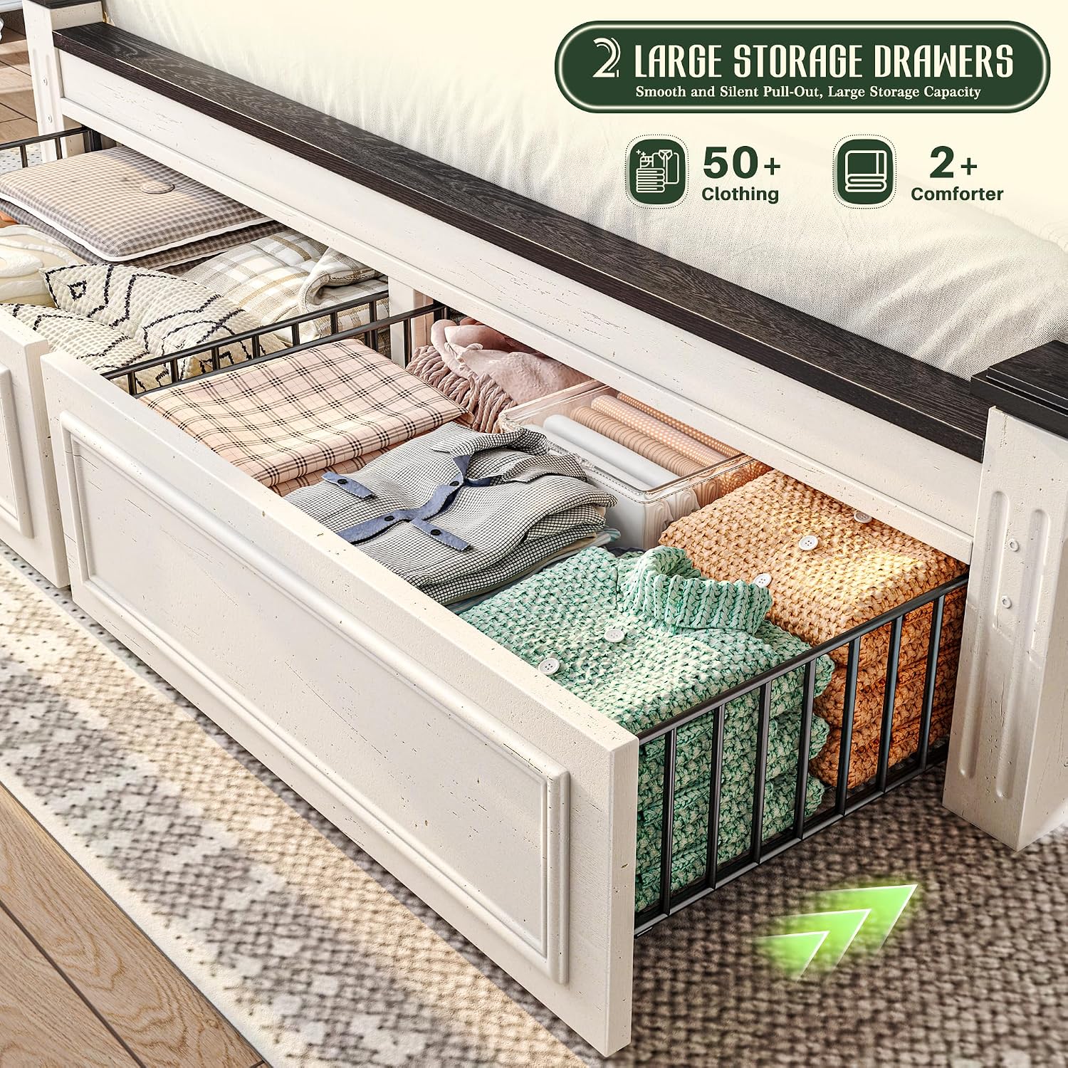 King Size Bed Frame With Storage Drawers - 킹사이즈 침대 프레임 51인치 높이 헤드보드