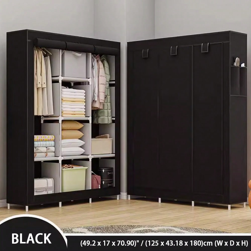 Wardrobe Closet Portable Fabric Cover - 71인치 휴대용 옷장, 모던 블랙 패브릭