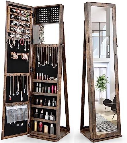 Full Length Mirror Jewelry Armoire - 전신 거울이 있는 보석함, 잠금 가능한