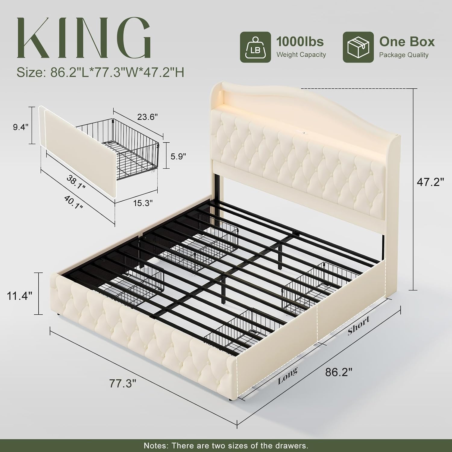 King Size Bed Frame With Storage Drawers - 킹사이즈 플랫폼 침대 프레임, 4개 수납