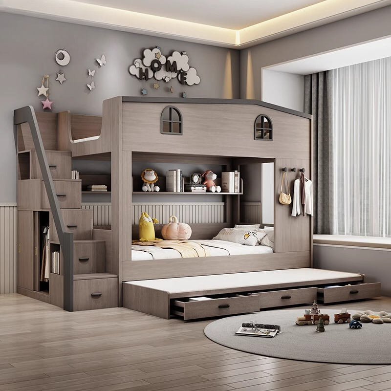 Bunk Bed With Stairs And Slide - 북유럽 스타일 이층 어린이 침대, 안전한