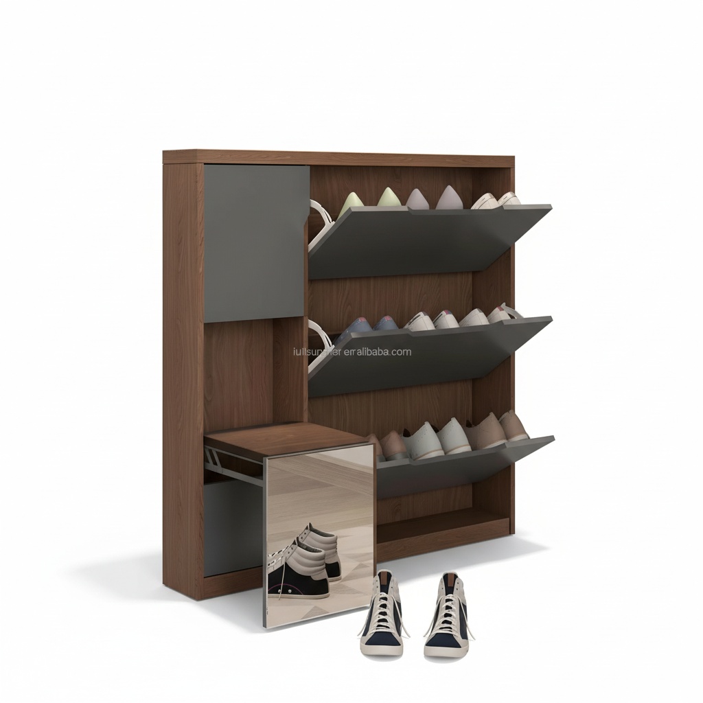 Shoe Rack Cabinet Narrow Entryway - 슬림형 신발장, 17cm/6.7인치 나무 플립도어 신발랙(좌석