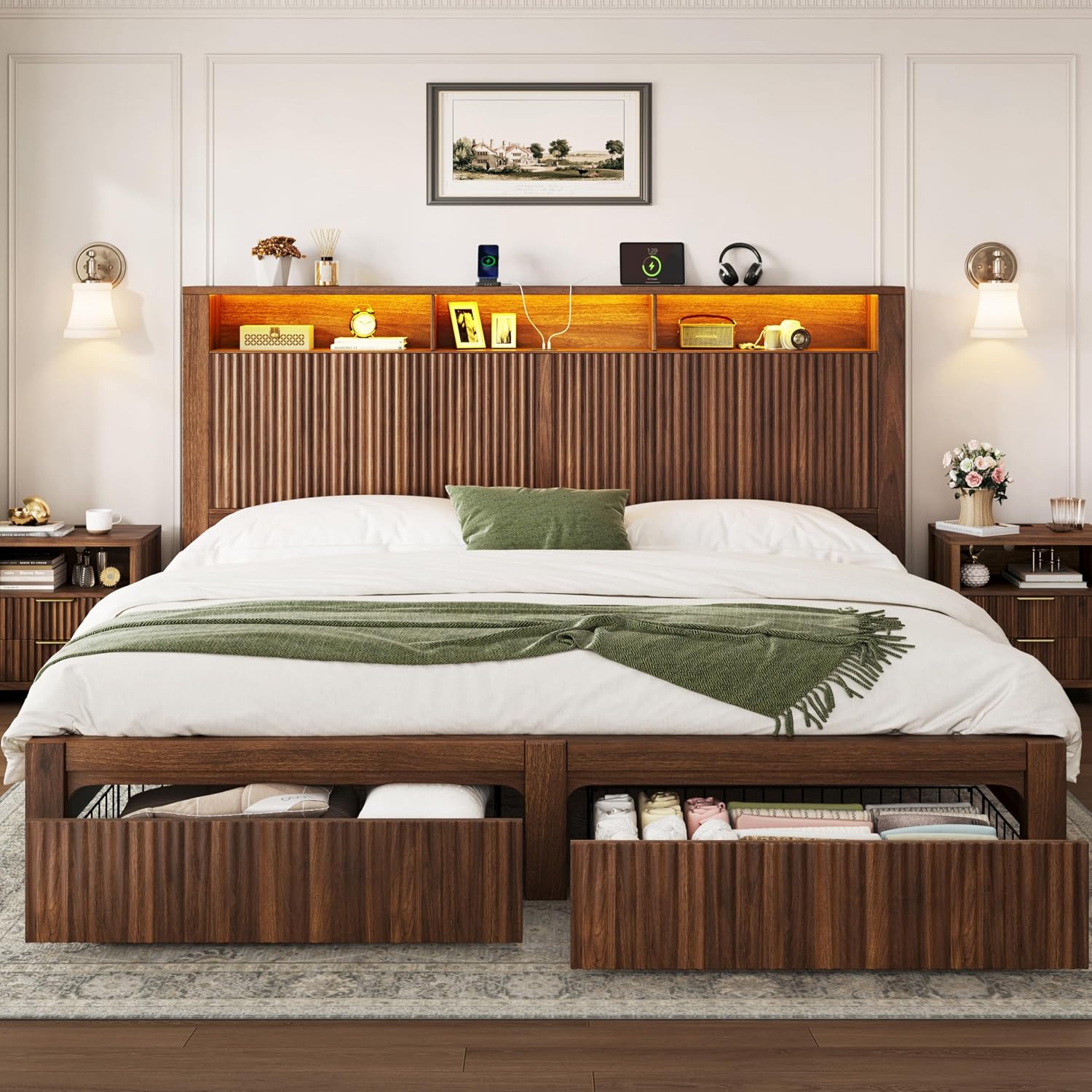 King Size Bed Frame With Storage Drawers - 킹사이즈 침대 프레임 및 헤드보드 &