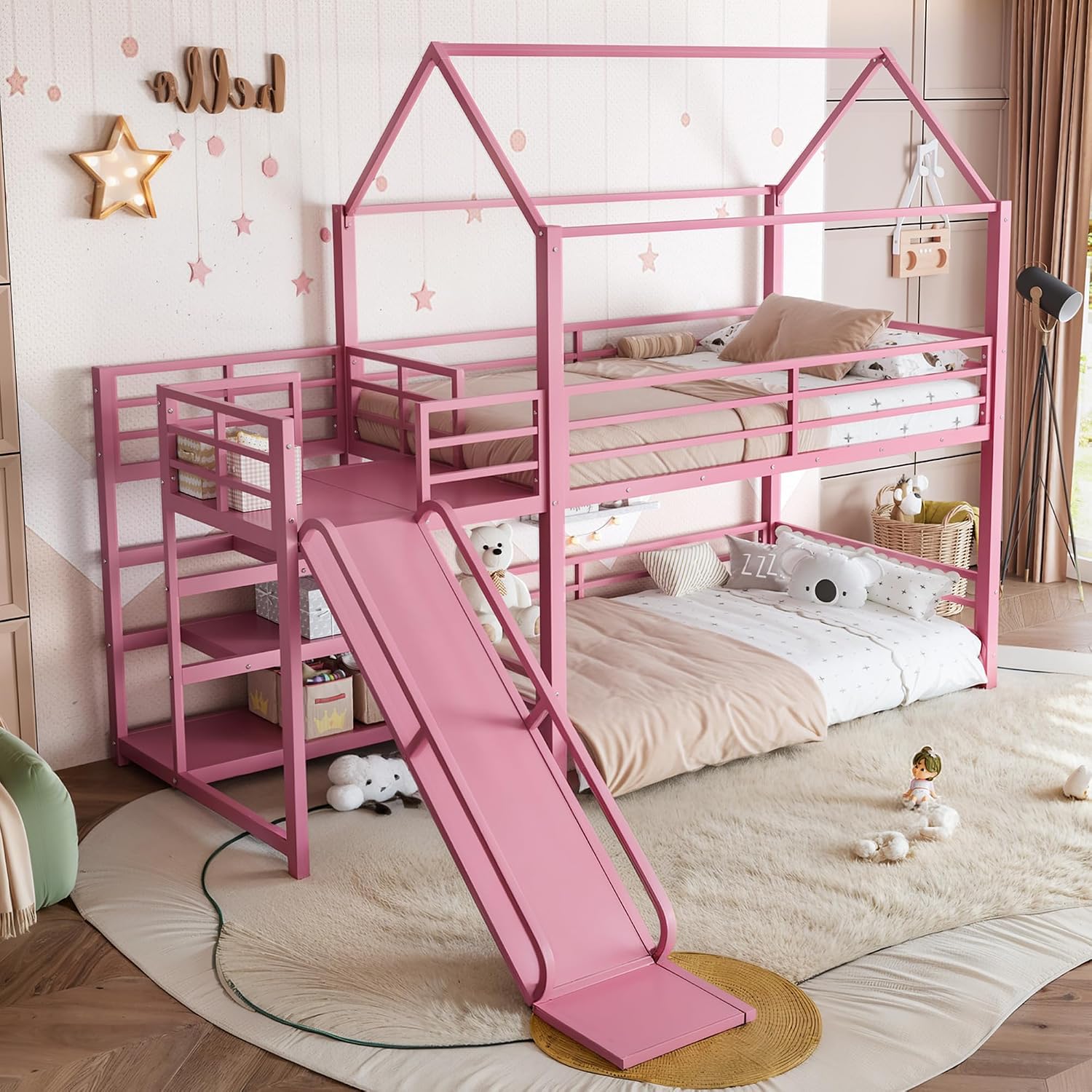 Bunk Bed With Stairs And Slide - 미끄럼틀과 수납 공간이 있는 2층 침대,