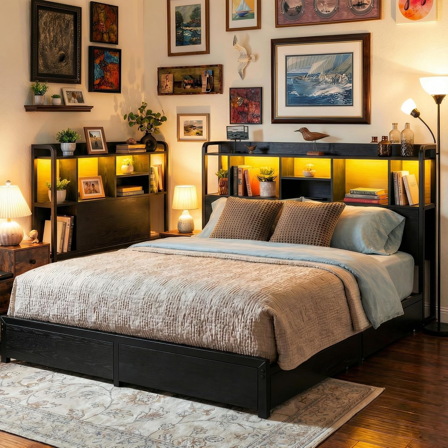King Size Bed Frame With Storage Drawers - 킹사이즈 침대 프레임 수납형 헤드보드, 대형