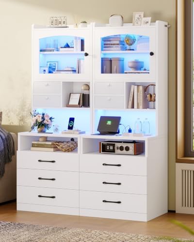 Solid Wood Nightstand 2 Drawers - 59인치 높이의 나이트스탠드 2개 세트(충전 스테이션