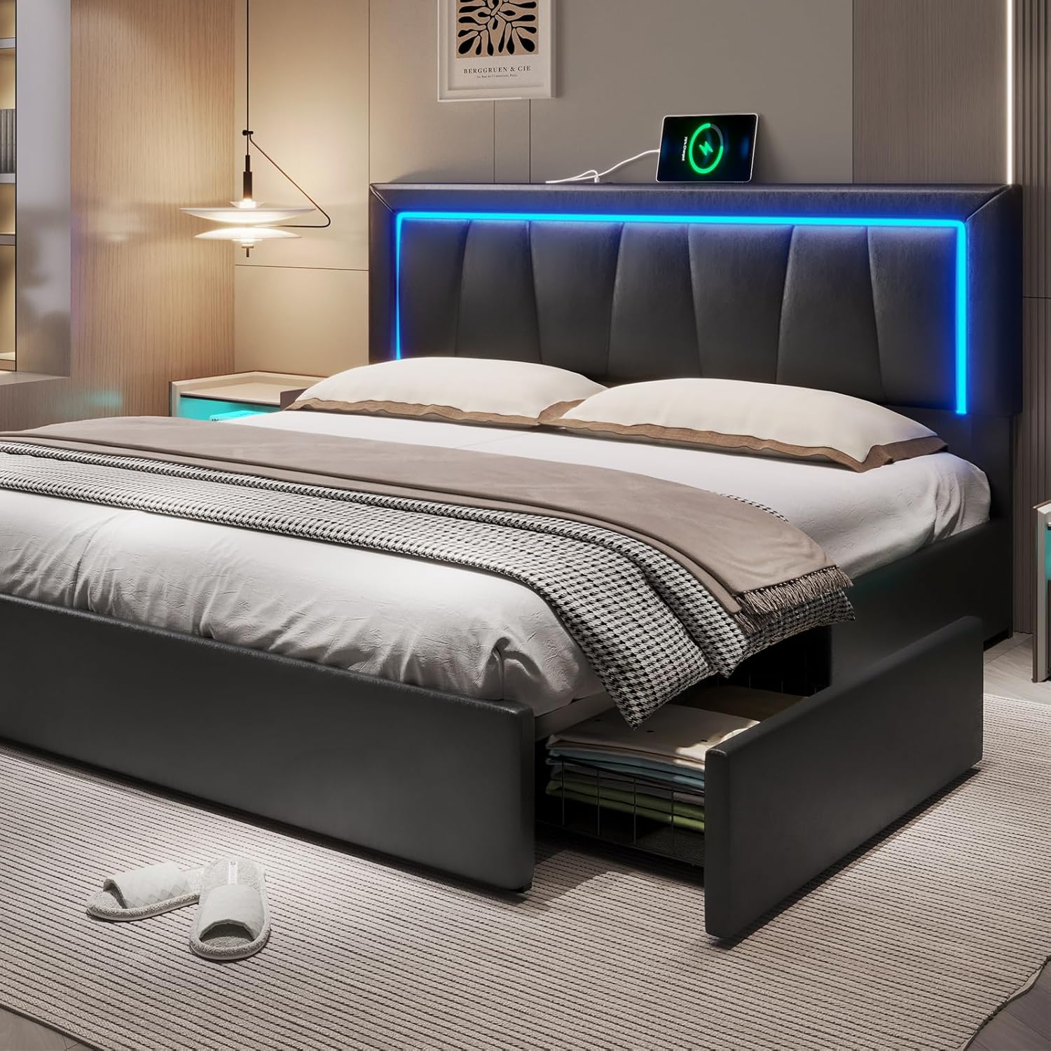 King Size Bed Frame With Storage Drawers - 캘리포니아 킹 사이즈 침대 프레임, 아래에