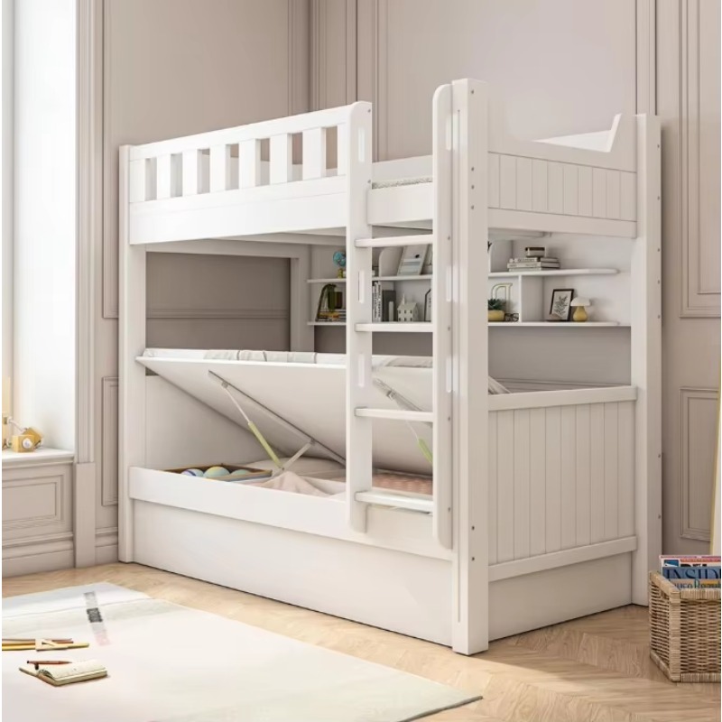 Bunk Bed With Stairs And Slide - 어린이용 원목 수납 벙커 침대, 계단