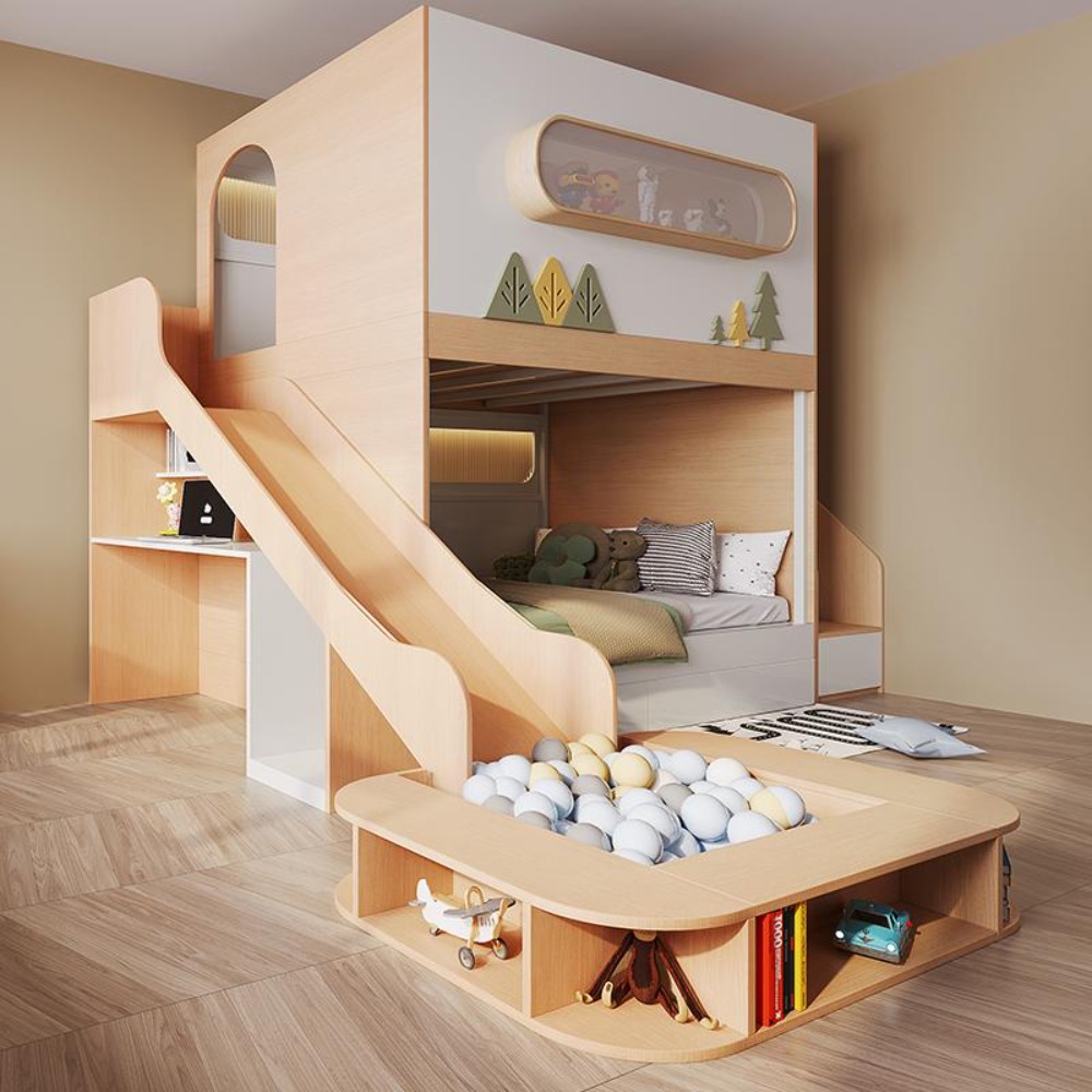 Bunk Bed With Stairs And Slide - 미니 우주선 모양의 트리하우스 2층 침대