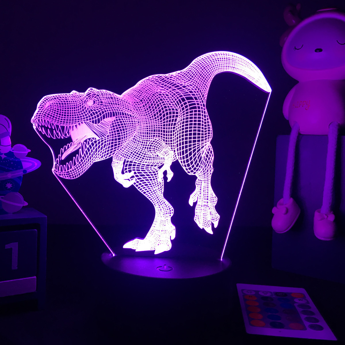 Floating Nightstand With Led Light - 아이들을위한 3D LED 공룡 야간 조명