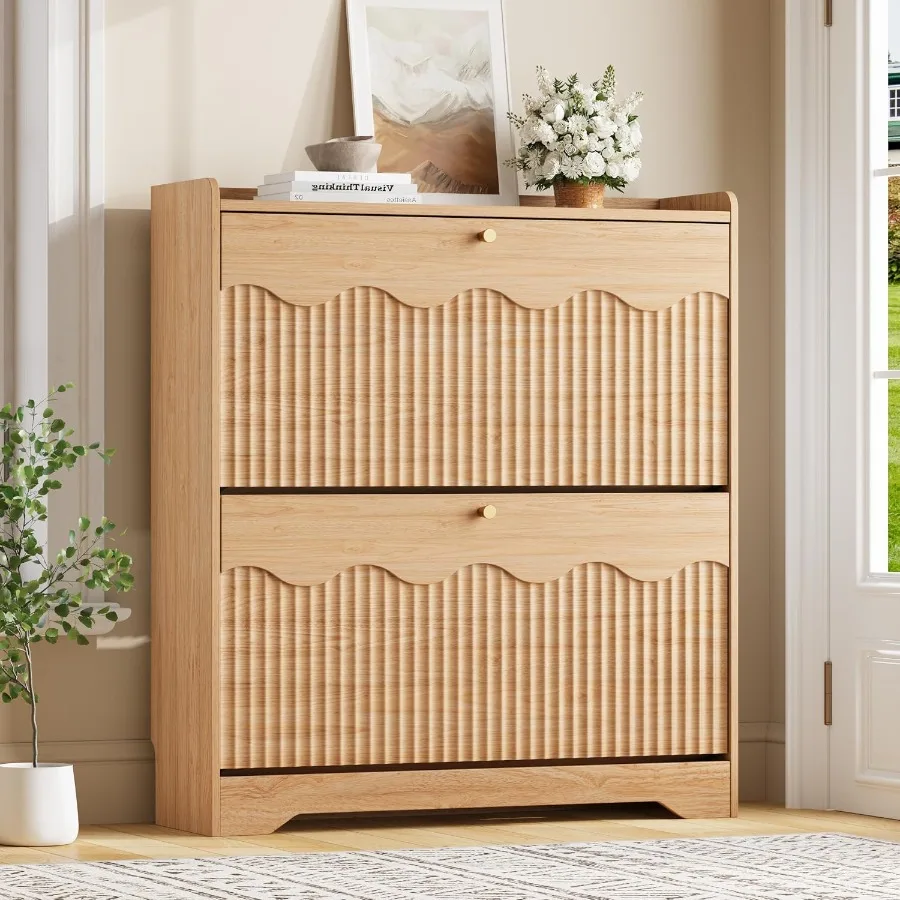 Shoe Rack Cabinet Narrow Entryway - 현대적인 웨이브 모양의 엣지 디자인이 돋보이는