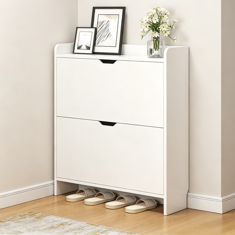 Shoe Rack Cabinet Narrow Entryway - 2단 접이식 서랍형 나무 신발 정리함,