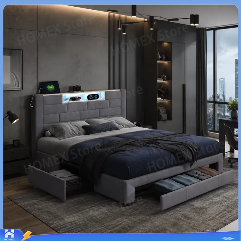 Gas Lift Storage Bed Hydraulic - 5피트 크기의 더블 침대 프레임, 수납