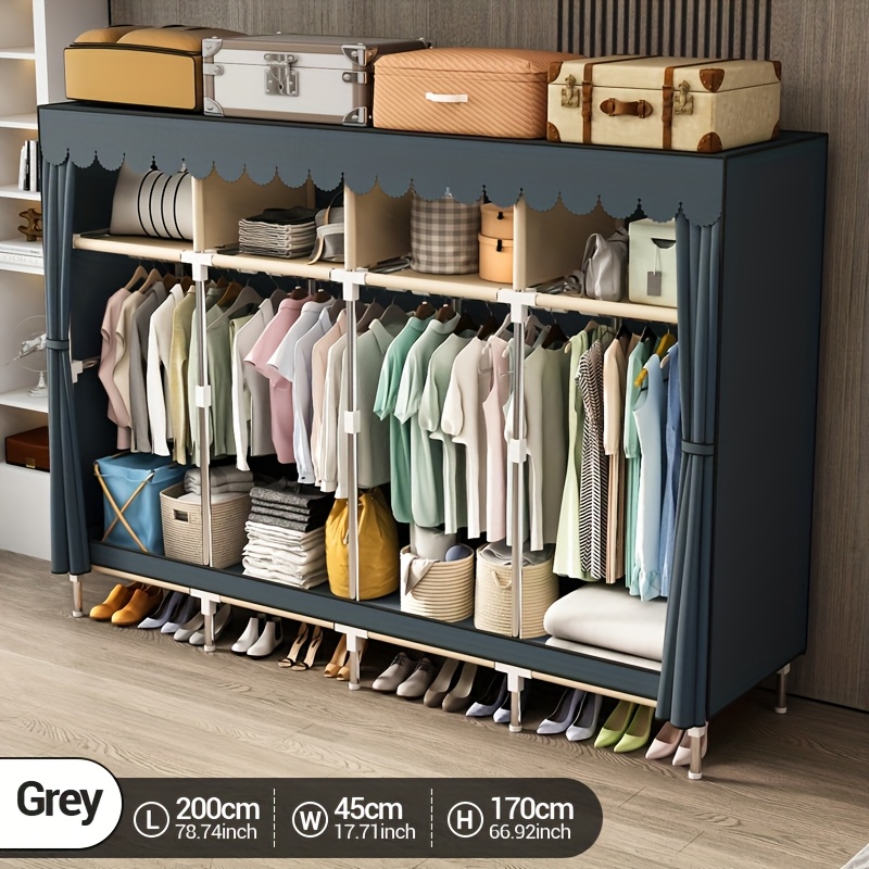 Wardrobe Closet Portable Fabric Cover - 금속 프레임 휴대용 옷장 정리함, 행거봉