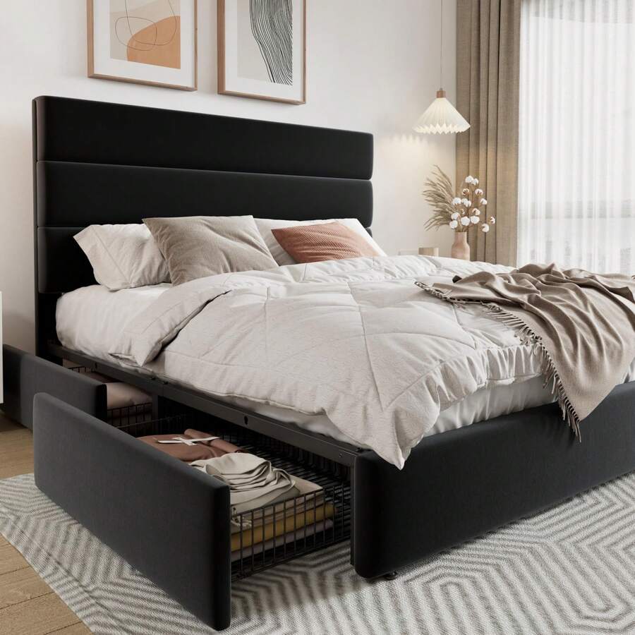 King Size Bed Frame With Storage Drawers - 풀/퀸/킹 사이즈 플랫폼 침대 프레임, 4개