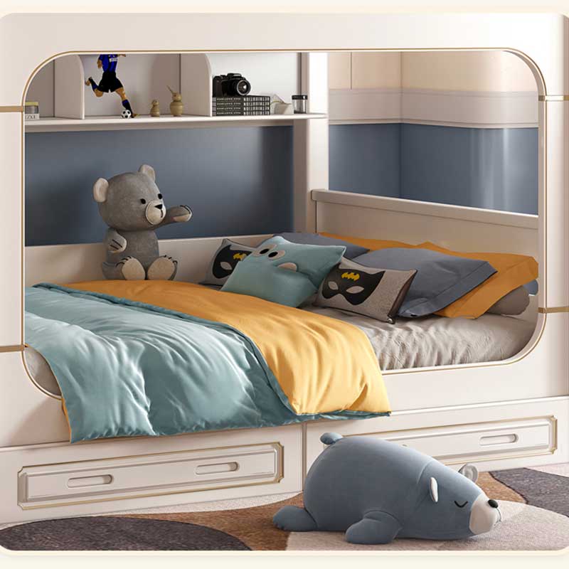 Bunk Bed With Stairs And Slide - 모던 하우스 화이트 남아 여아 어린이