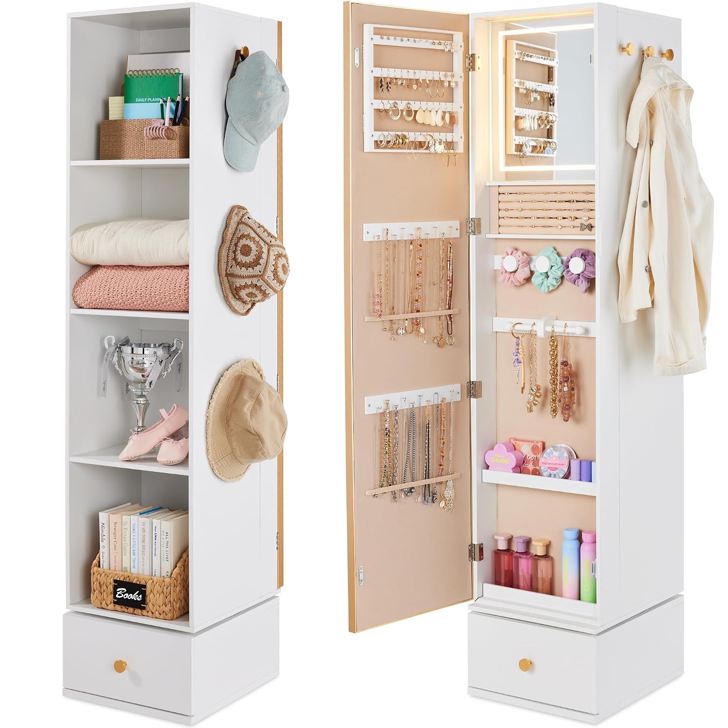 Full Length Mirror Jewelry Armoire - 회전 거울과 수납장, 360도 회전식 쥬얼리