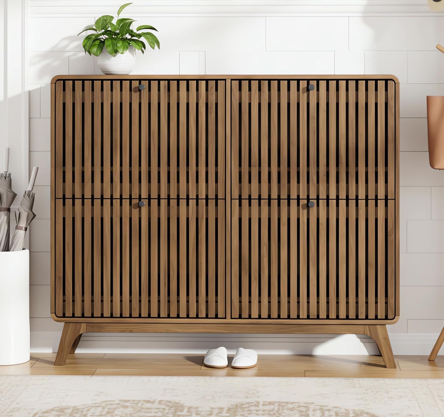 Shoe Rack Cabinet Narrow Entryway - # 대형 대나무 신발장(4개 플립 서랍