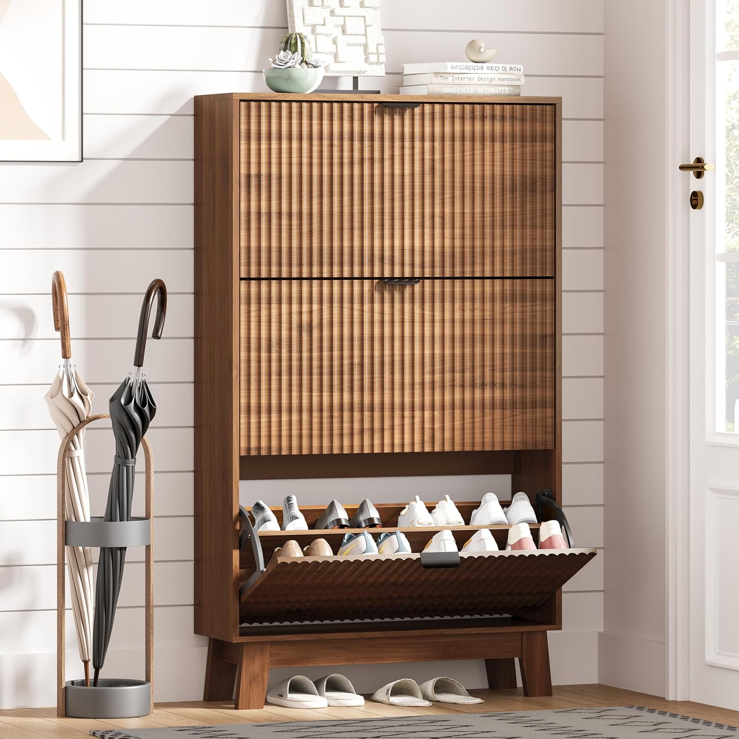 Shoe Rack Cabinet Narrow Entryway - 현관 신발장 수납장 3단 플립 서랍