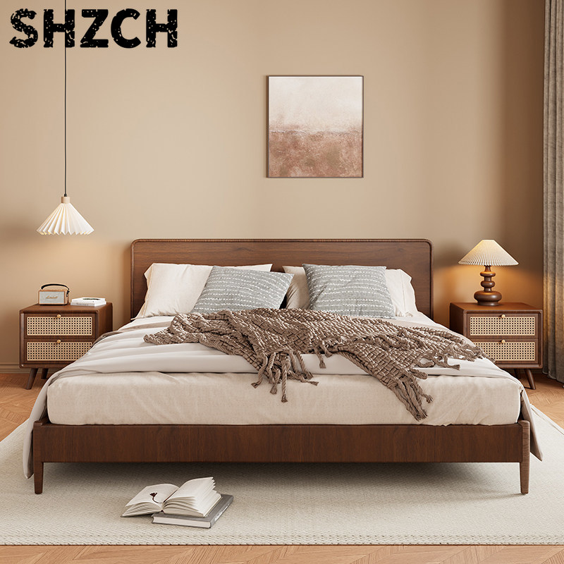 Solid Wood Nightstand 2 Drawers - 단단한 나무 소재의 나이트스탠드, 등나무 서랍이