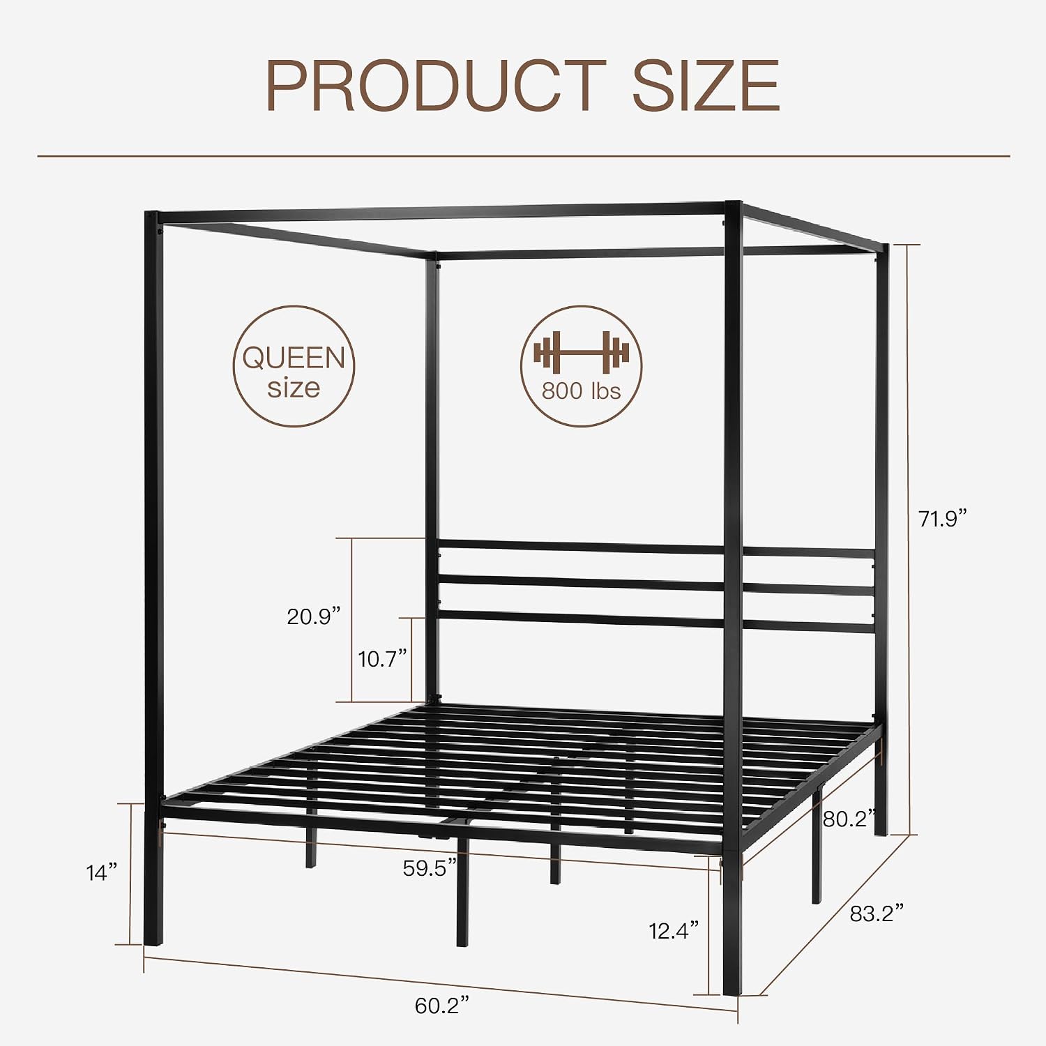 Canopy Bed Frame Metal Queen - 퀸 사이즈 금속 프레임 침대, 견고한
