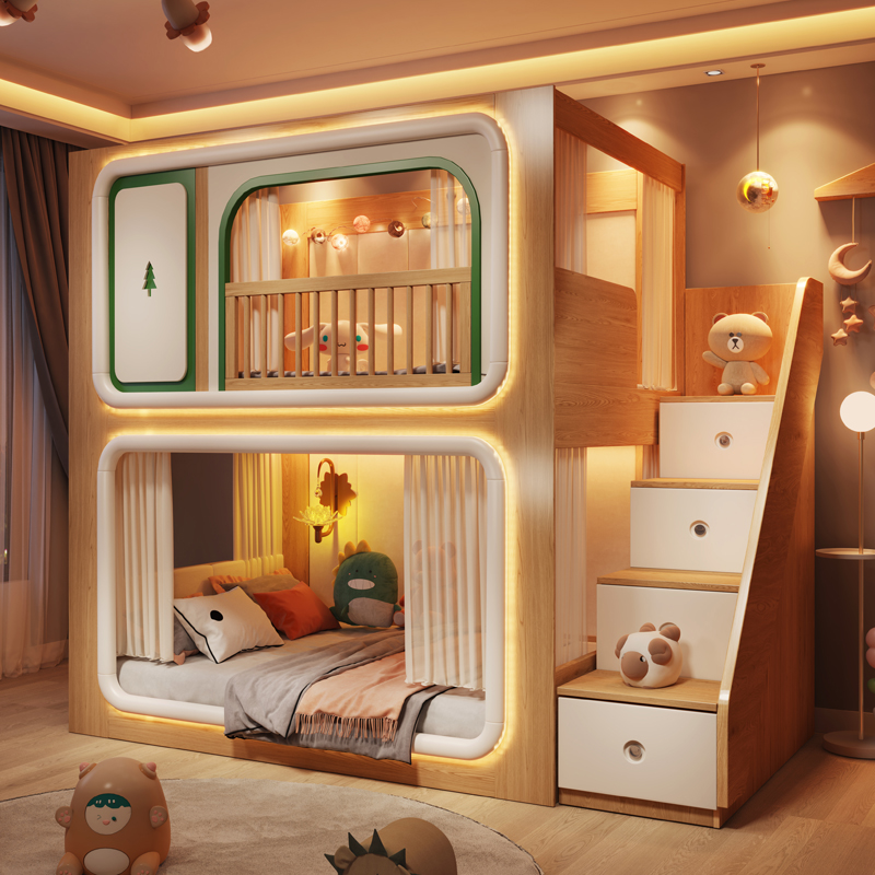 Bunk Bed With Stairs And Slide - 로프트 더블 데크 어린이 침대 나무