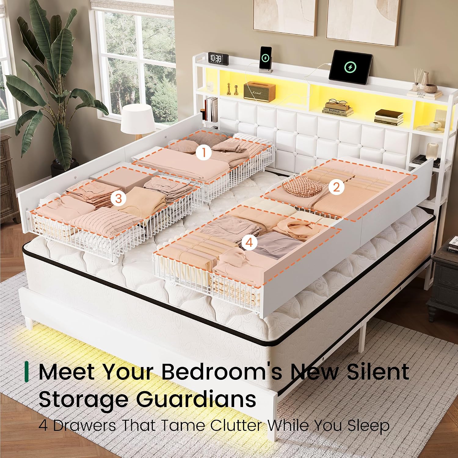 킹사이즈 원목 침대 프레임, 수납 서랍 및 LED 헤드 - King Size Bed Frame With Storage Drawers 리뷰 및 가격