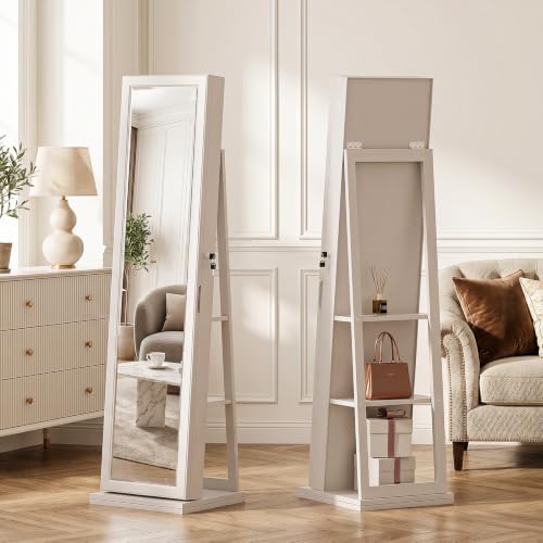 4-in-1 보석함, 잠금장치가 있는 스탠딩형, 흰색  - Full Length Mirror Jewelry Armoire 리뷰 및 가격