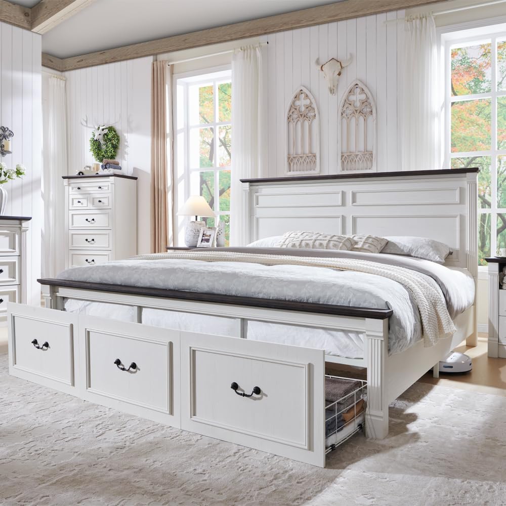 팜하우스 킹사이즈 침대 프레임(51인치 높이 헤드보드  - King Size Bed Frame With Storage Drawers 리뷰 및 가격