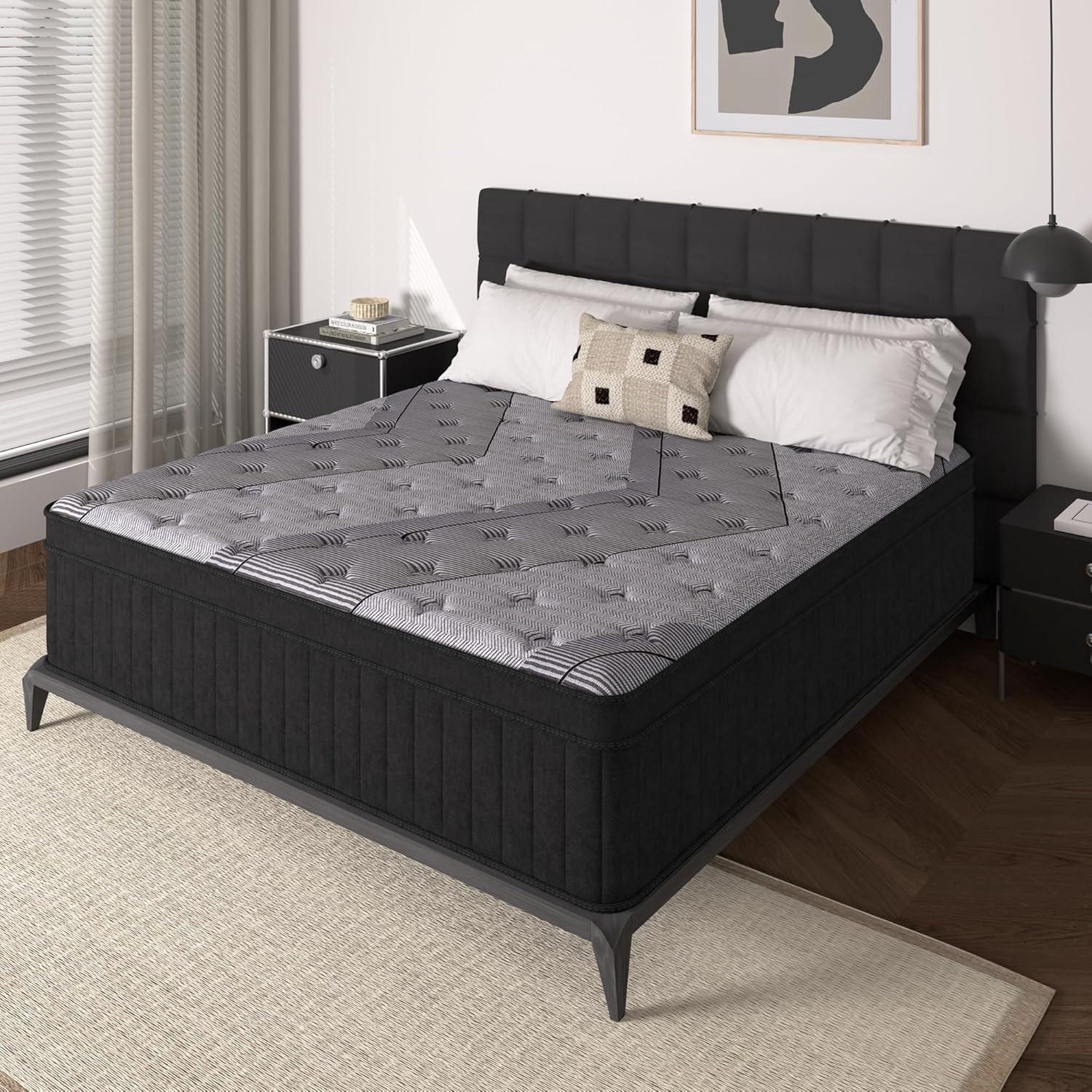 퀸 사이즈 매트리스, 12인치 하이브리드 매트리스 인  - Memory Foam Mattress In A Box Queen 리뷰 및 가격