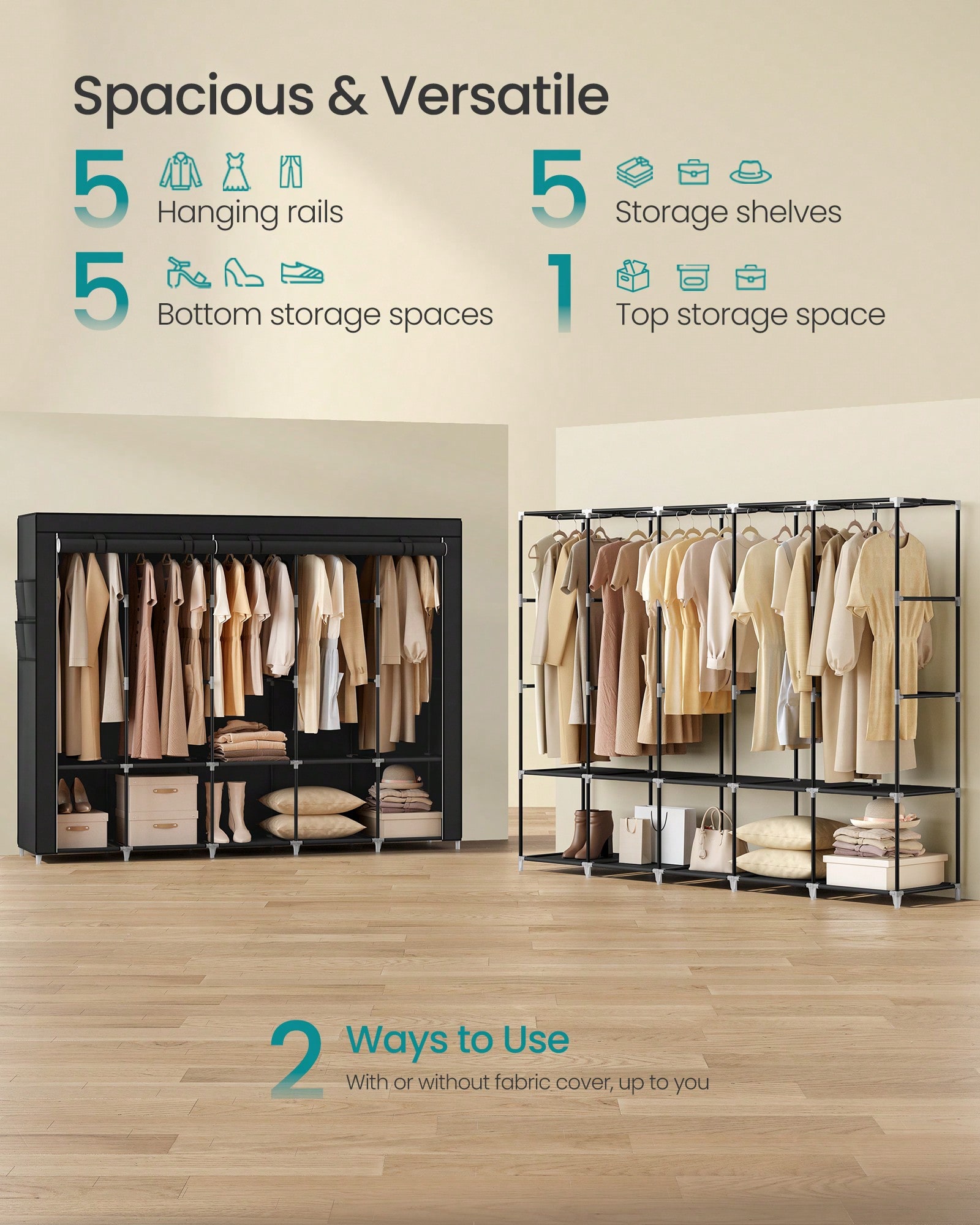 83인치 초대형 휴대용 옷장, 모던 블랙 패브릭 의류  - Wardrobe Closet Portable Fabric Cover 리뷰 및 가격