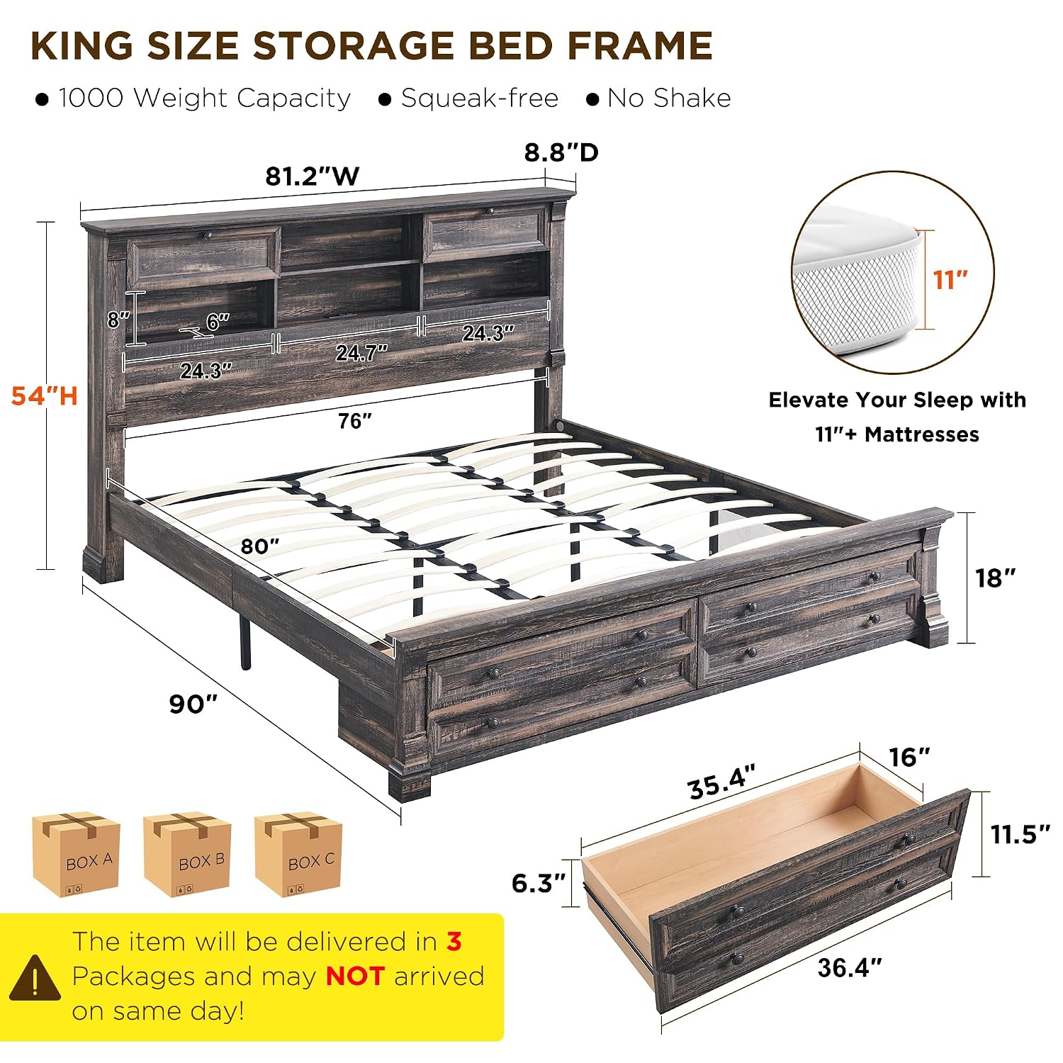 킹사이즈 침대 프레임, 54인치 헤드보드, 4개의 수납 - King Size Bed Frame With Storage Drawers 리뷰 및 가격