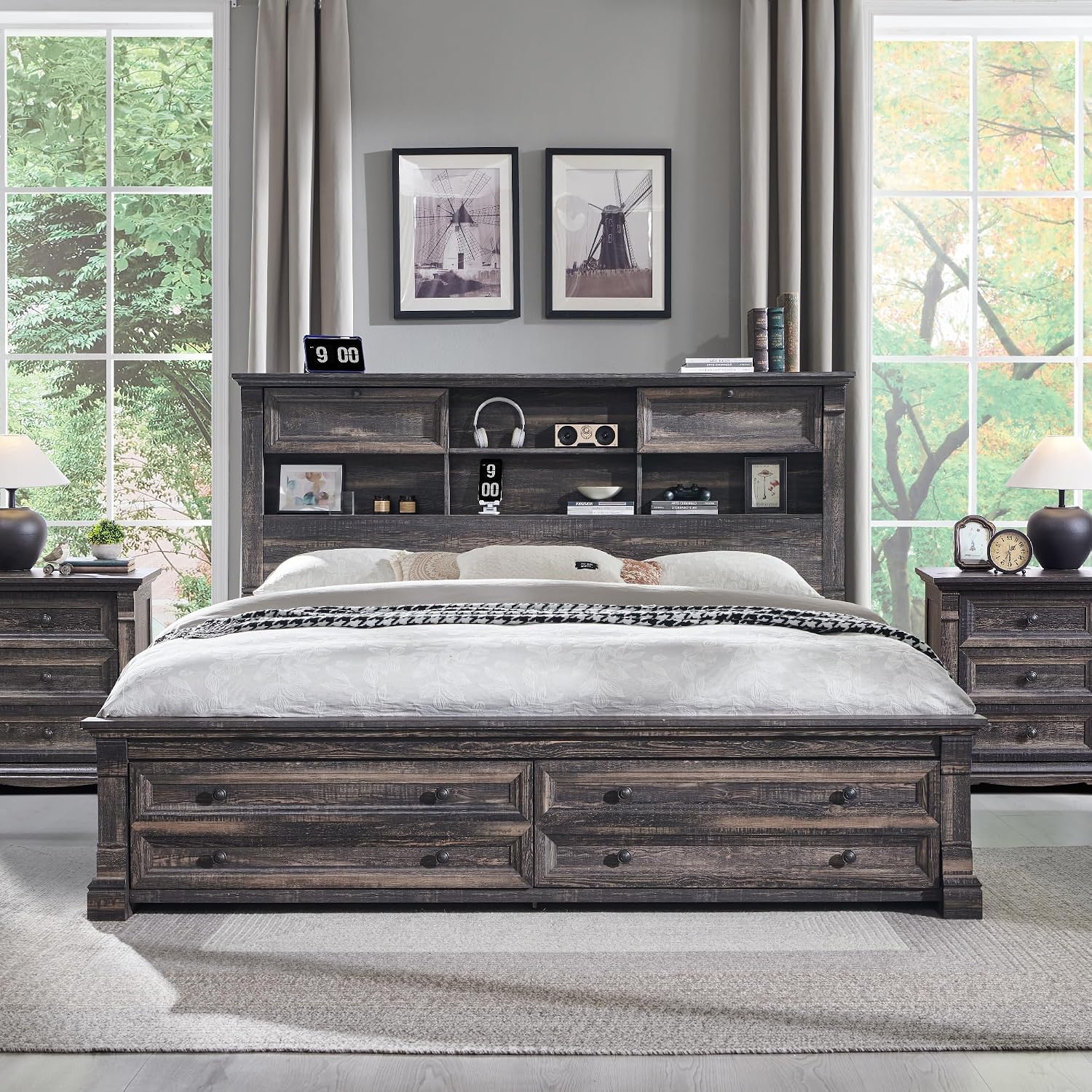 킹사이즈 침대 프레임, 54인치 헤드보드, 4개의 수납 - King Size Bed Frame With Storage Drawers 리뷰 및 가격
