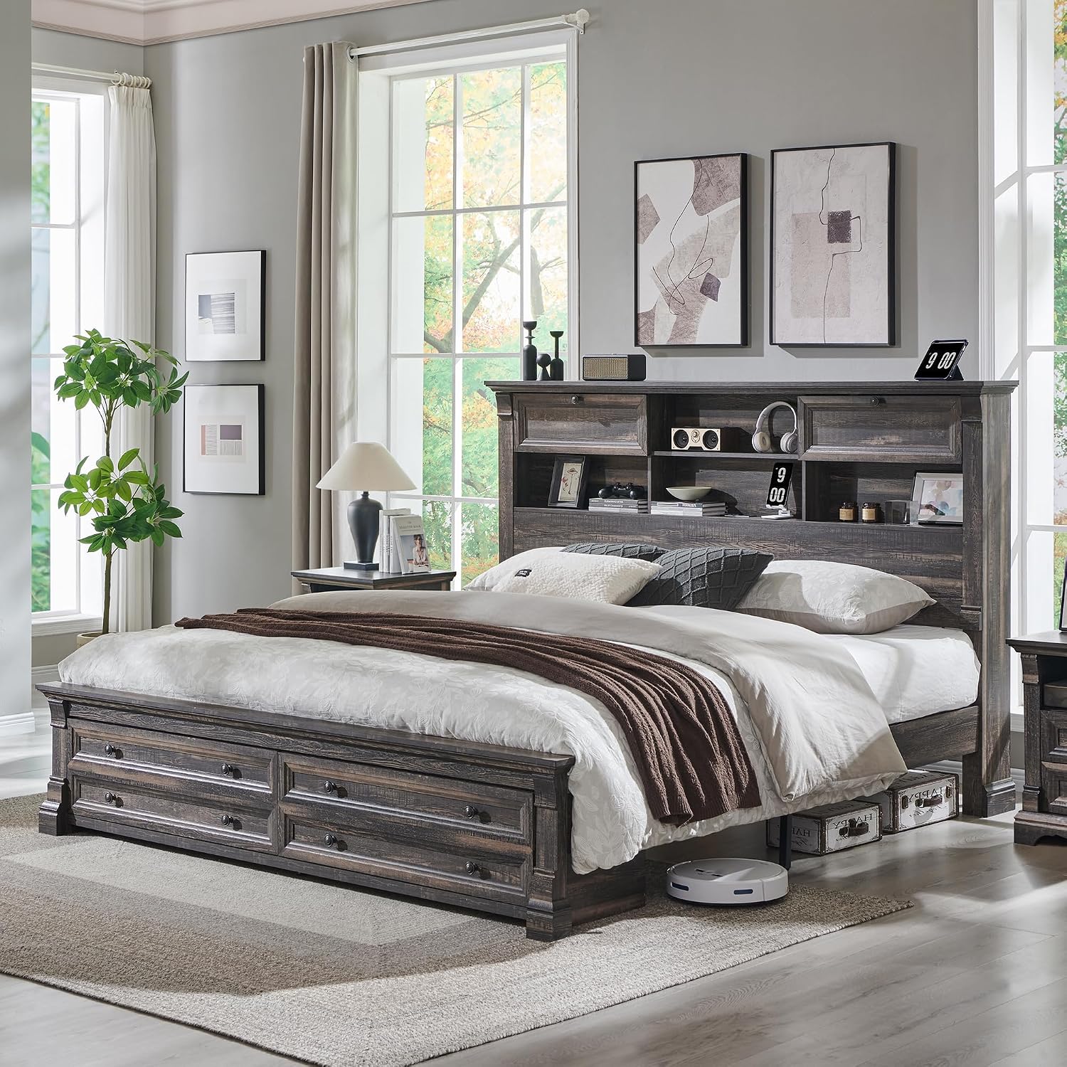 킹사이즈 침대 프레임, 54인치 헤드보드, 4개의 수납 - King Size Bed Frame With Storage Drawers 리뷰 및 가격