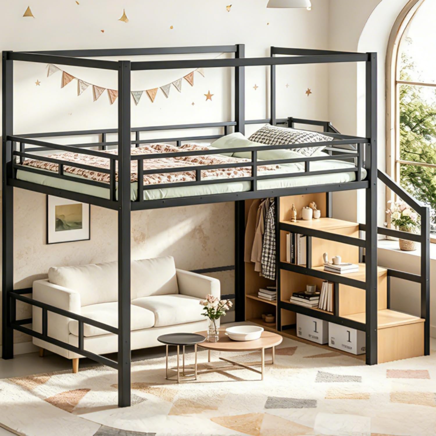 수납 공간이 있는 계단과 옷장이 함께 있는 퀸 사이즈  - Canopy Bed Frame Metal Queen 리뷰 및 가격