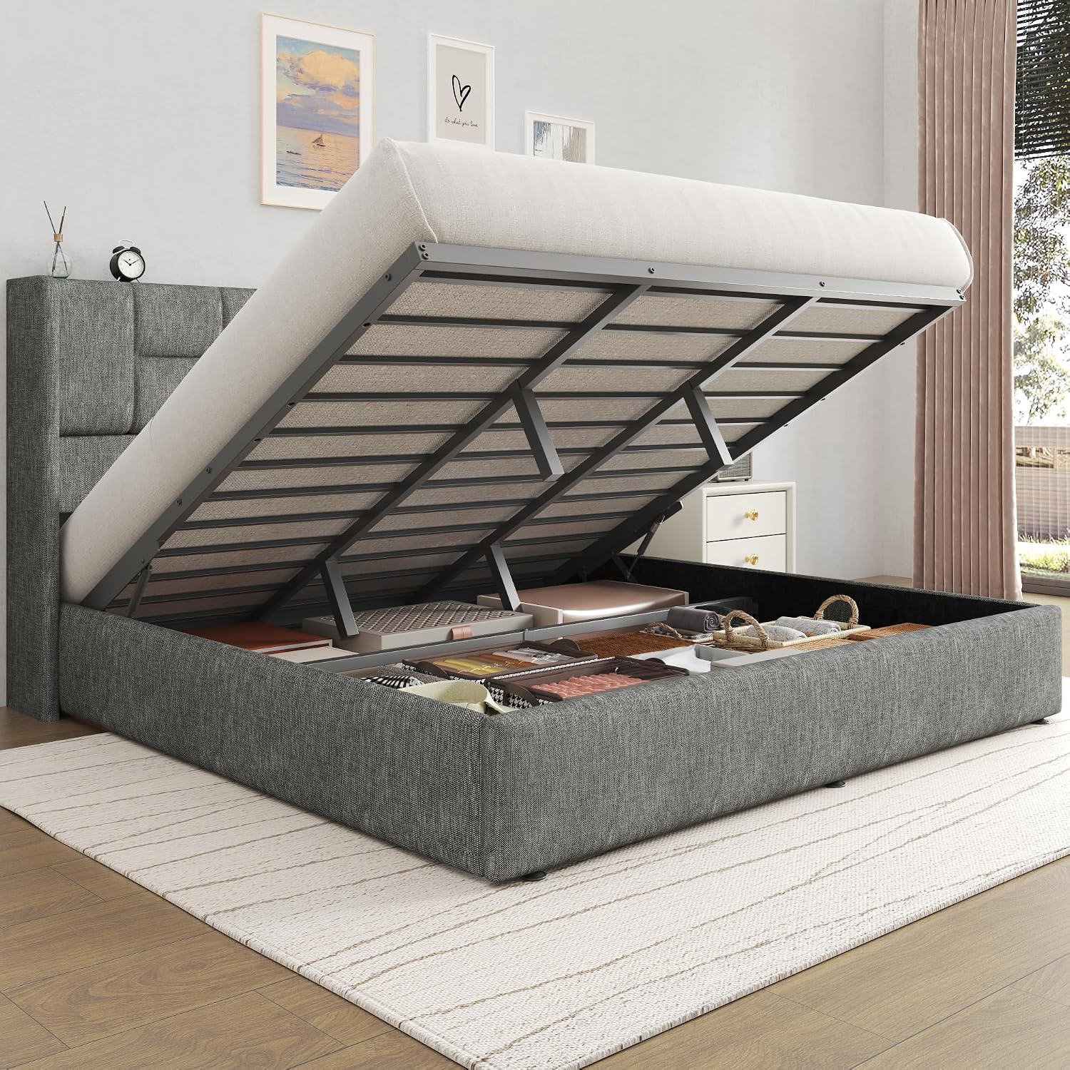 킹 사이즈 침대 프레임, 유압식 가스 리프트 수납형,  - Gas Lift Storage Bed Hydraulic 리뷰 및 가격