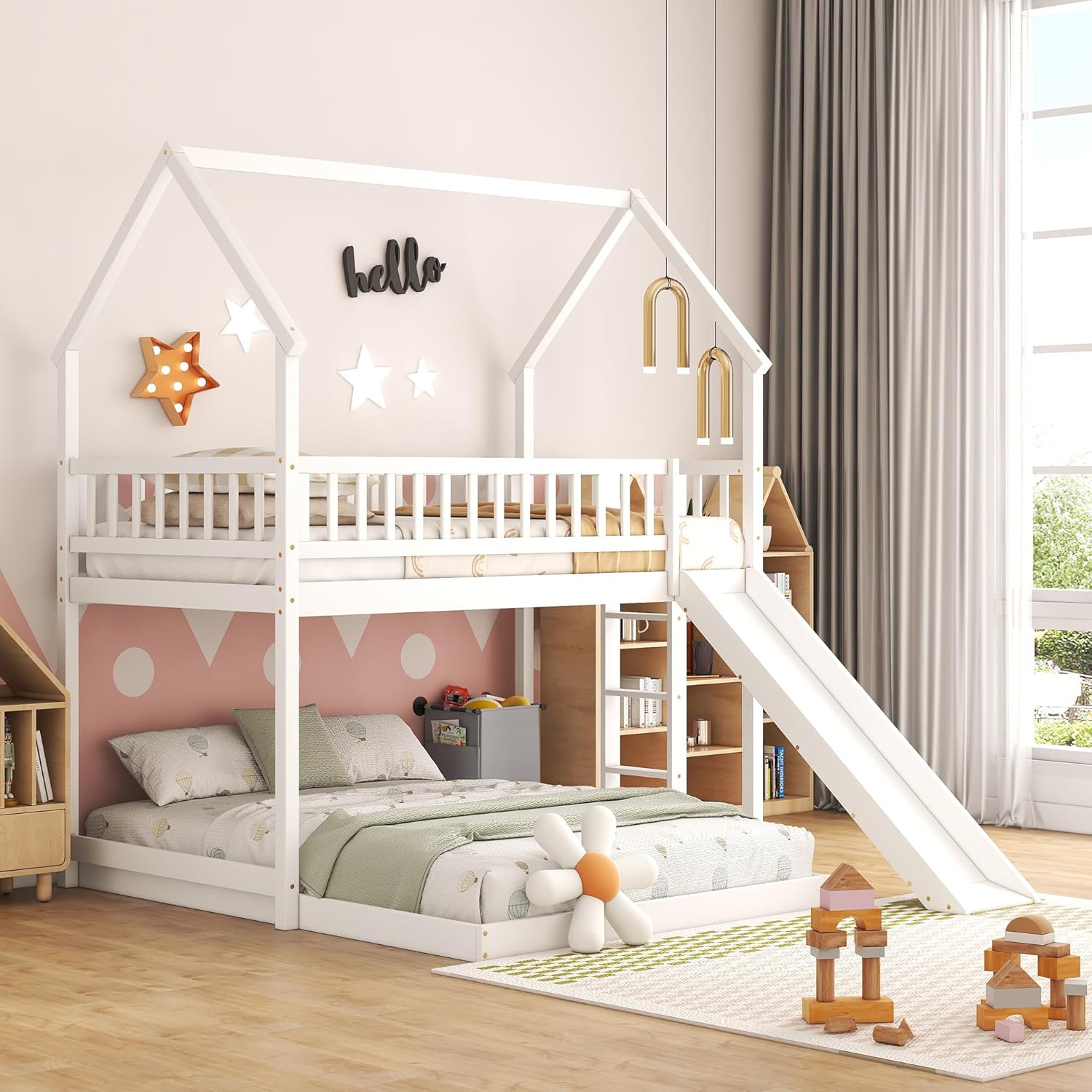 계단과 미끄럼틀이 있는 하우스형 이층 침대 |   트윈 - Bunk Bed With Stairs And Slide 리뷰 및 가격