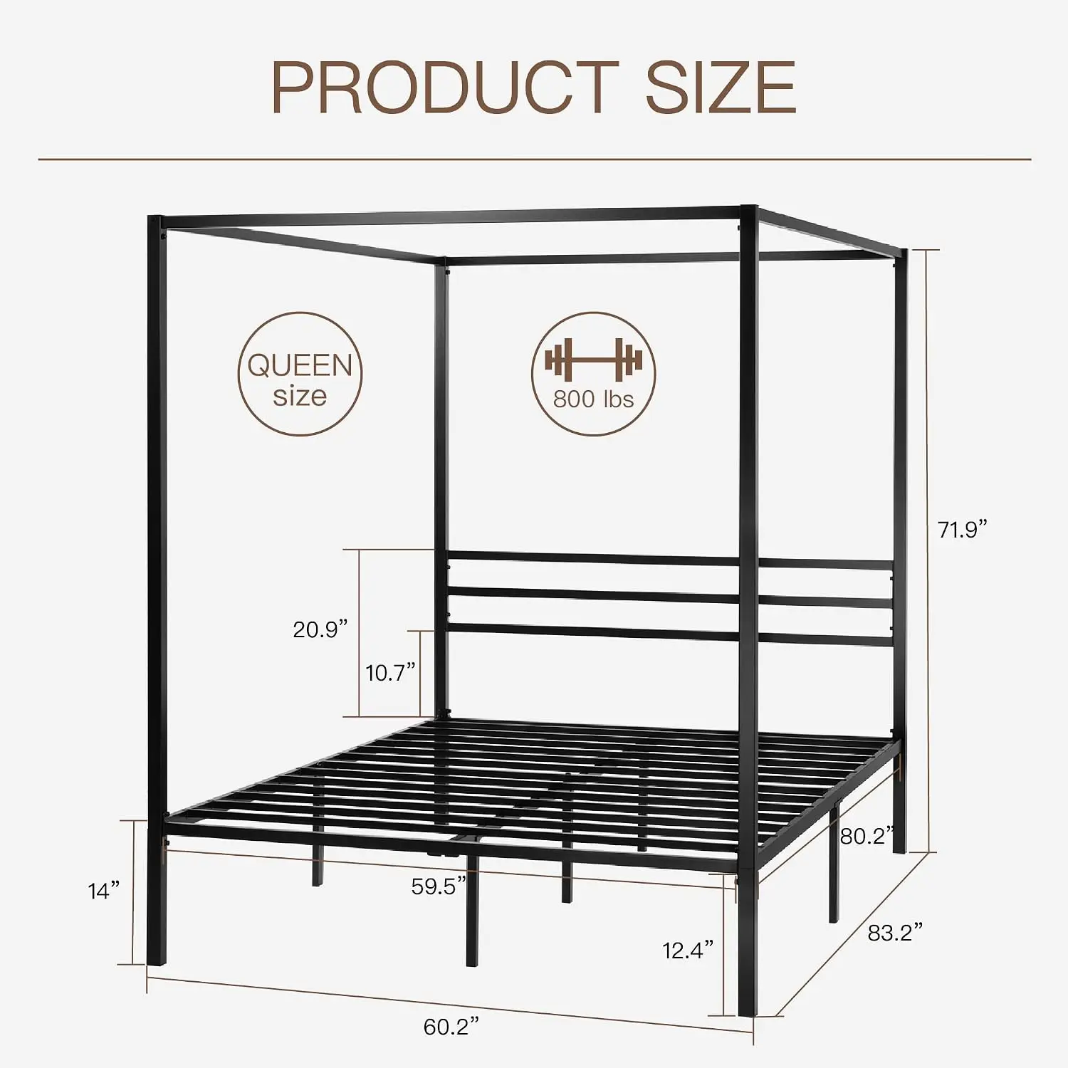퀸 사이즈 금속 캐노피 침대 프레임, 고강도 지지대,  - Canopy Bed Frame Metal Queen 리뷰 및 가격