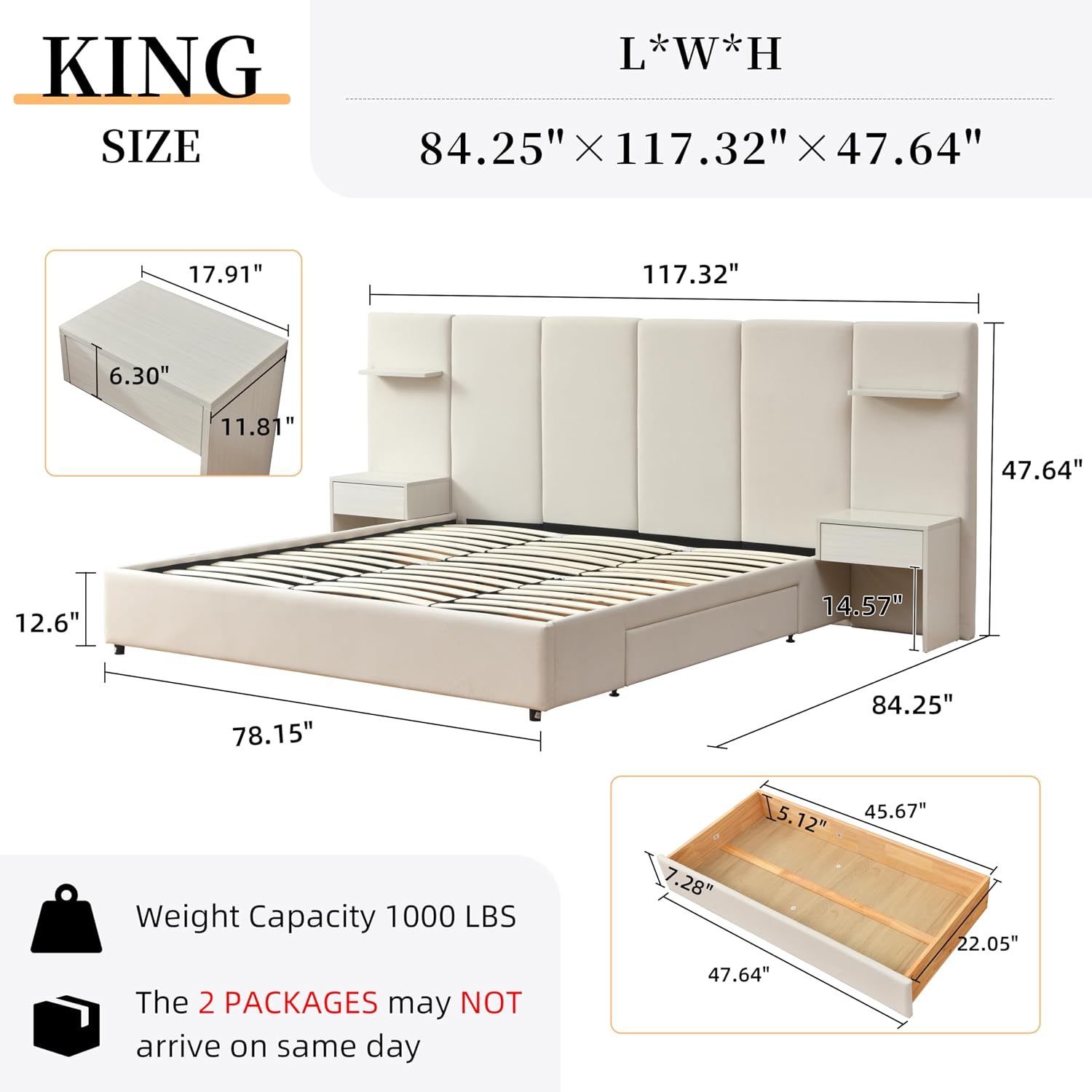 킹사이즈 침대 프레임(수납공간, 내장형 나이트스탠드 및 - King Size Bed Frame With Storage Drawers 리뷰 및 가격