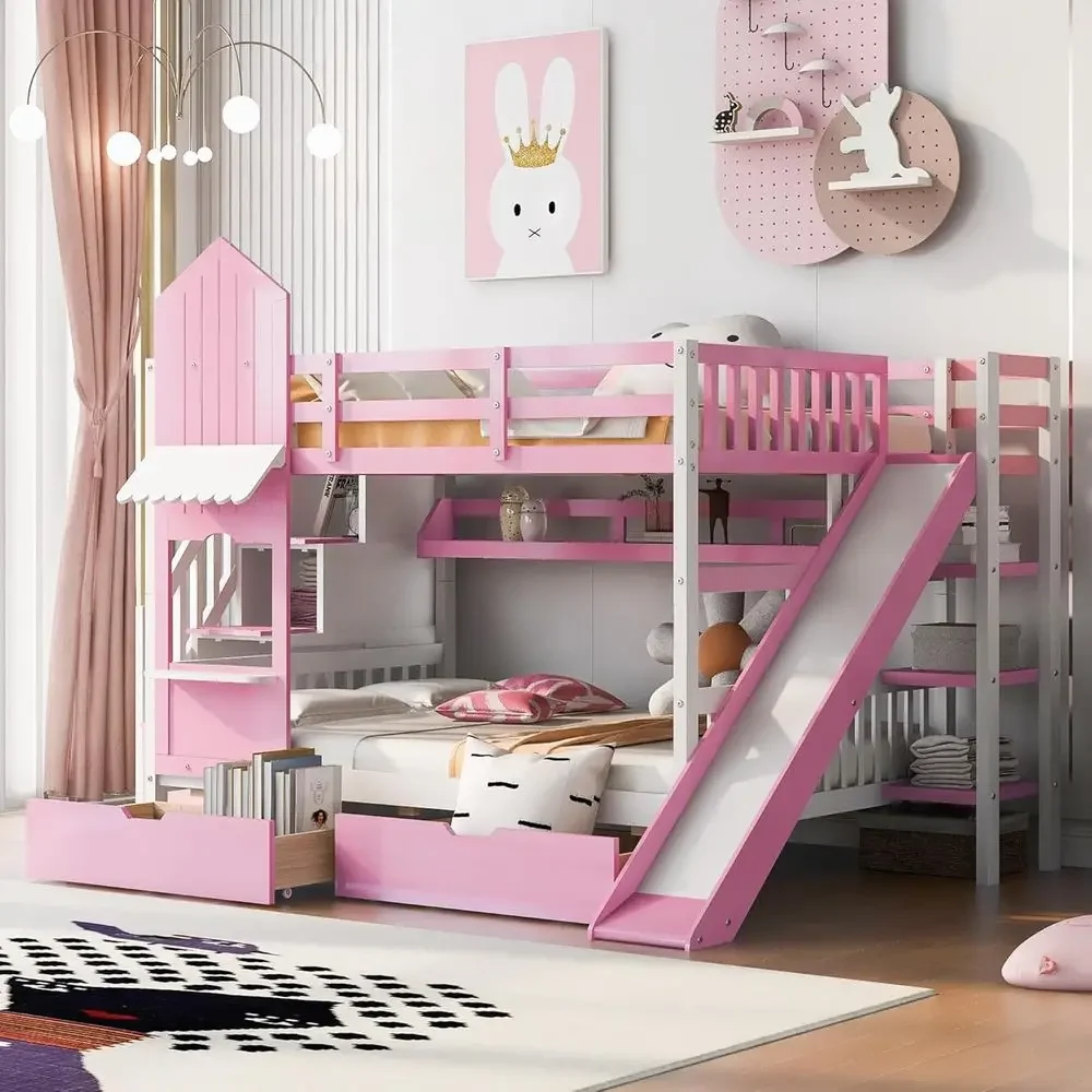 계단, 슬라이드, 수납 서랍이 있는 어린이 이층 침대, - Bunk Bed With Stairs And Slide 리뷰 및 가격